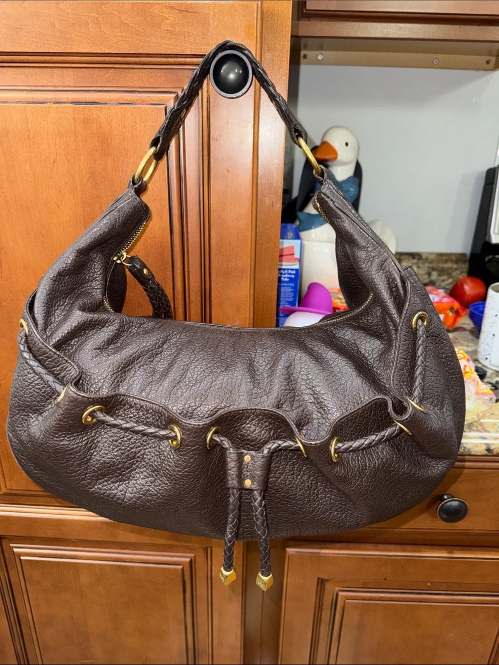 Vintage Michael Kors Dark Brown Braided Leather Hobo Bag